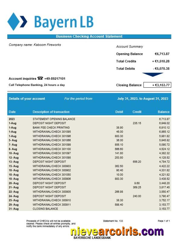 Bayerische Landesbank Bank firm account statement